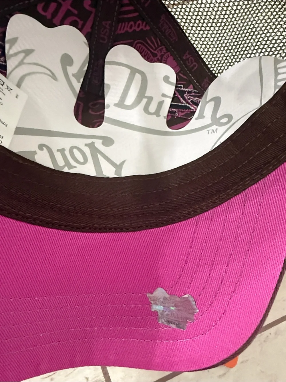 Von Dutch Brown Leather-Look Trucker Cap with Pink Accents..nwt..o/s